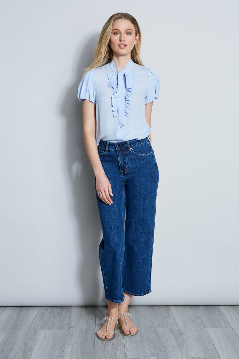 Silk Tie Neck Ruffle Shirt