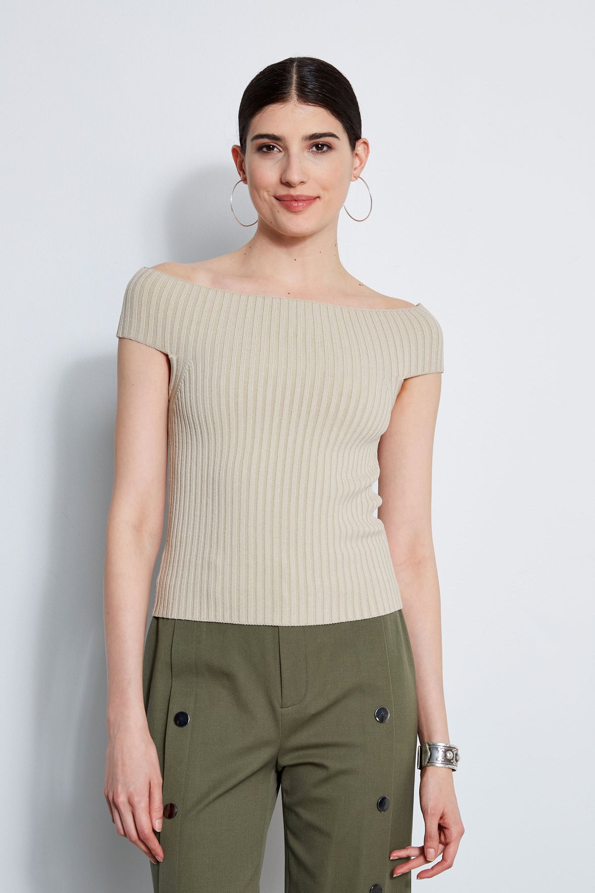 Off Shoulder Rib Sweater Elie Tahari