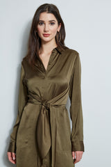 Satin Tie Shirt Dress