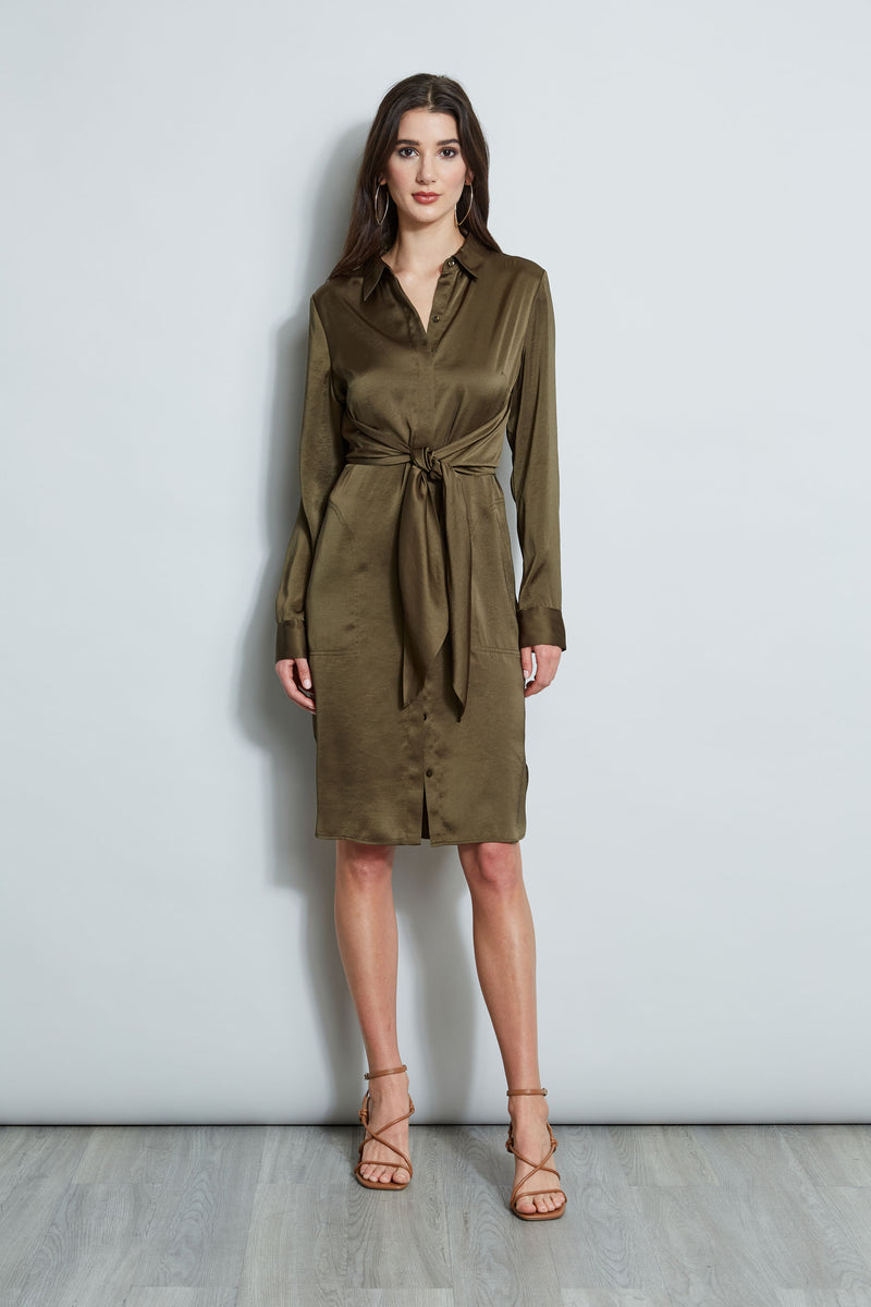 Satin Tie Shirt Dress