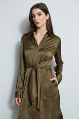 Satin Tie Shirt Dress