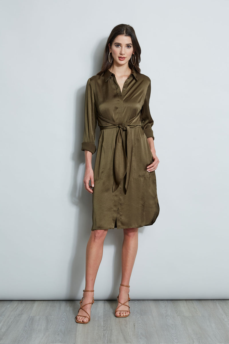 Satin Tie Shirt Dress