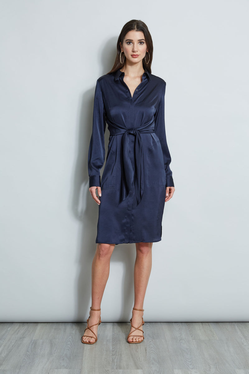 Satin Tie Shirt Dress