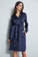 Satin Tie Shirt Dress