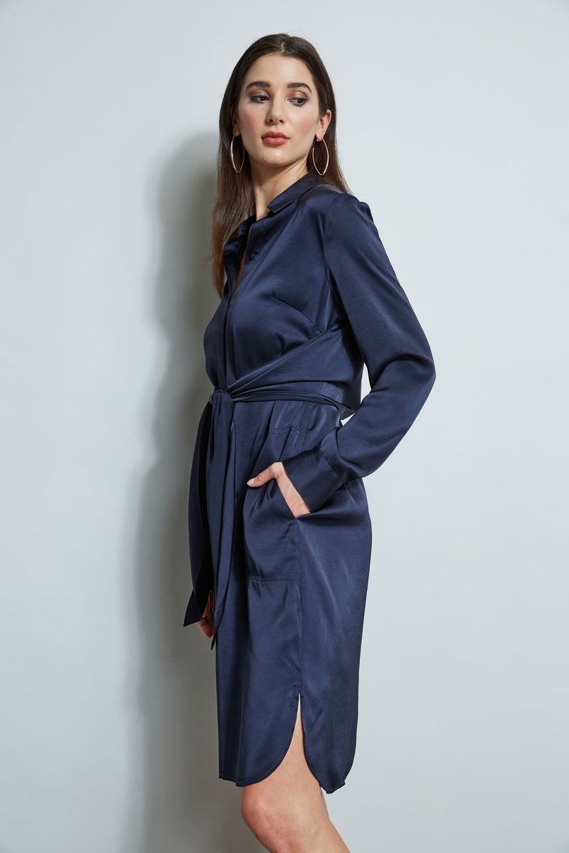 Satin Tie Shirt Dress