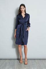 Satin Tie Shirt Dress