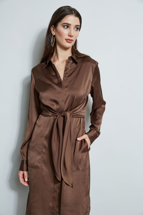 Satin Tie Shirt Dress