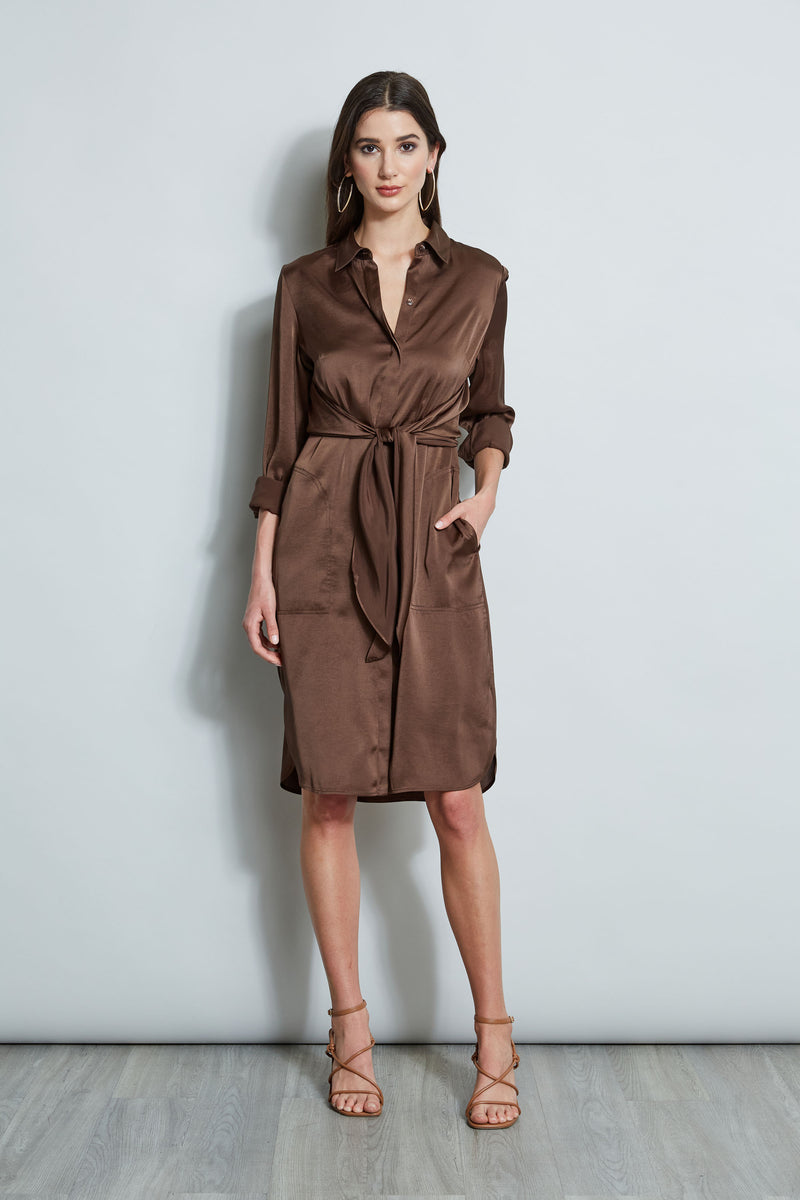 Satin Tie Shirt Dress