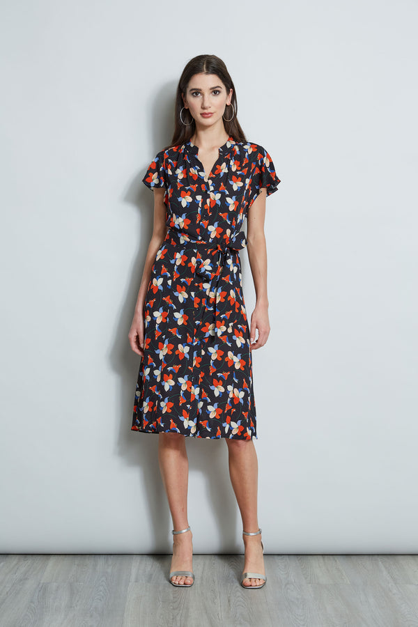 Floral Flutter Sleeve Shirt Dress
