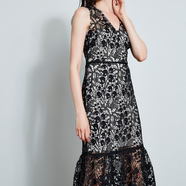 Tahari blue lace dress top
