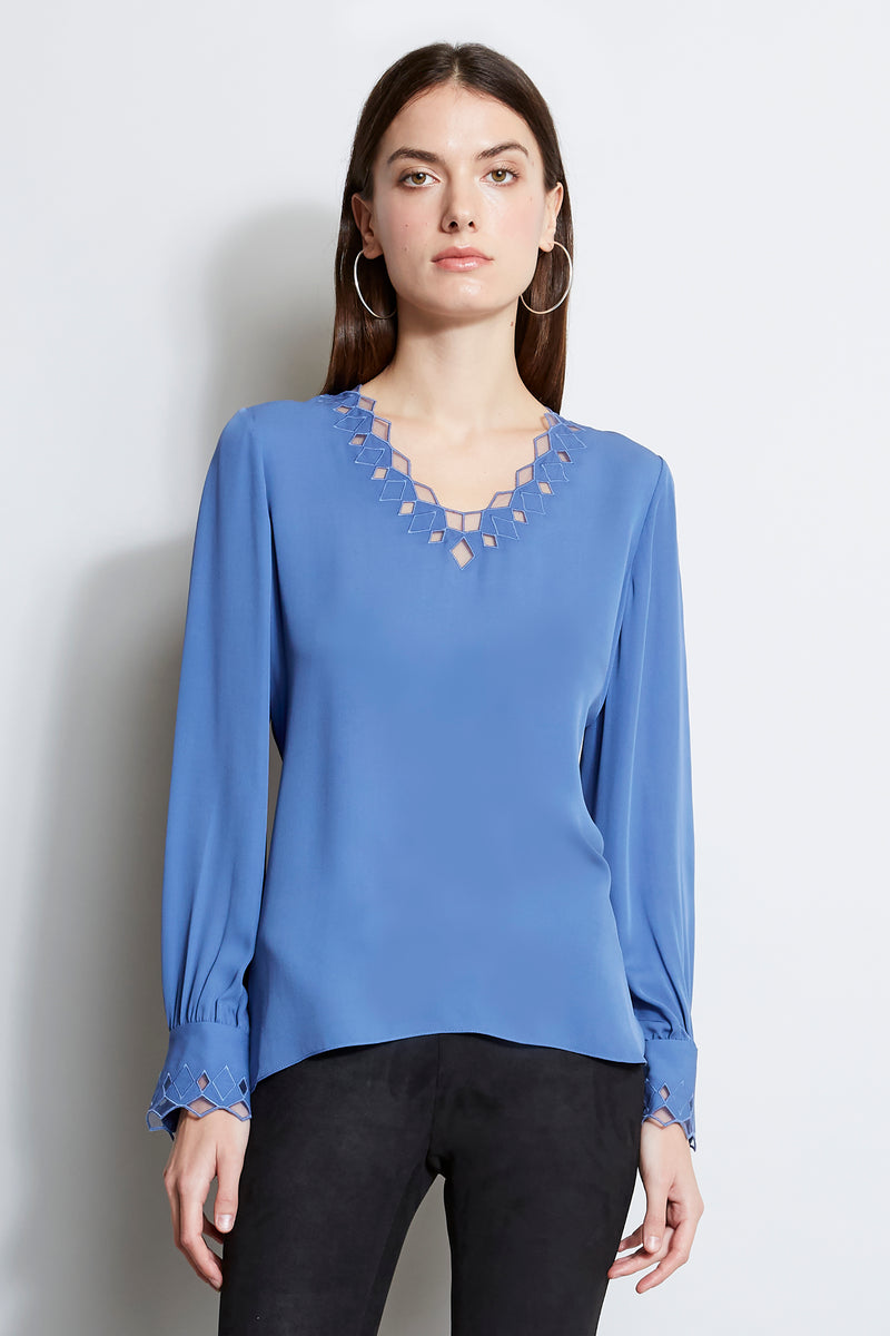 Silk Geometric Embroidered Shirt