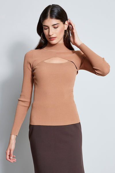 Long Sleeve Mock Neck Keyhole Sweater Image 1