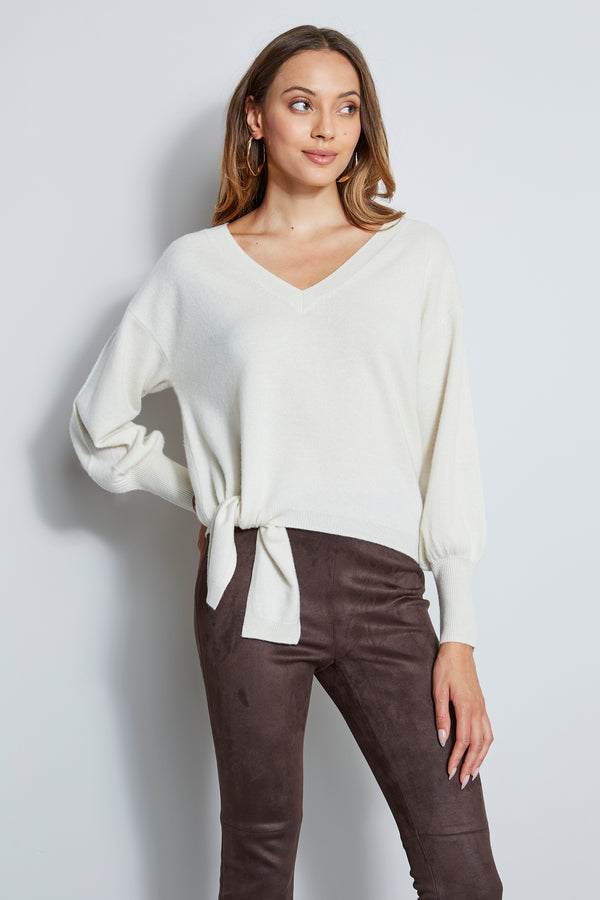 Cashmere V-Neck Tie Sweater