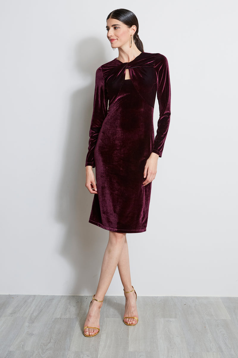 Twist Neck Velvet Dress
