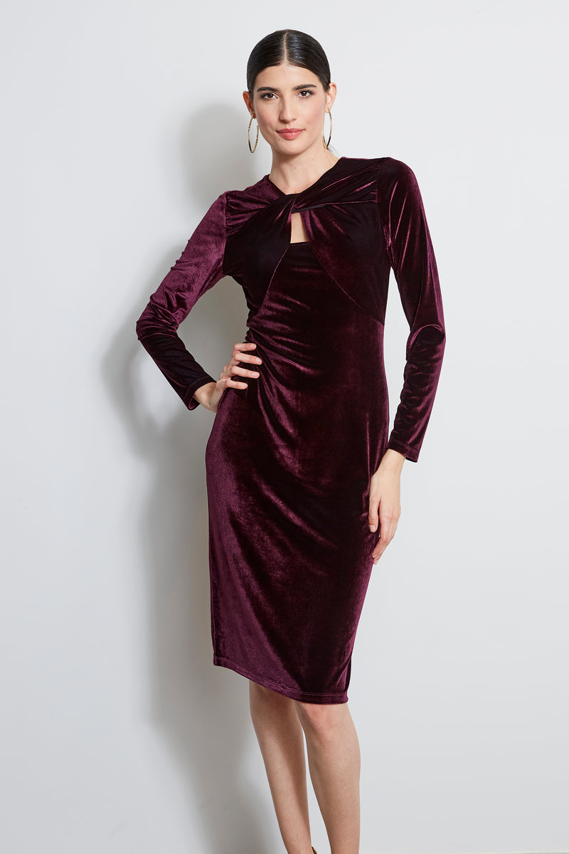 Twist Neck Velvet Dress
