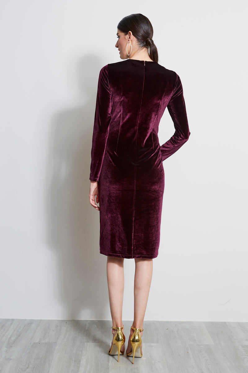 Twist Neck Velvet Dress