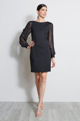 Metallic Sleeve Shift Dress