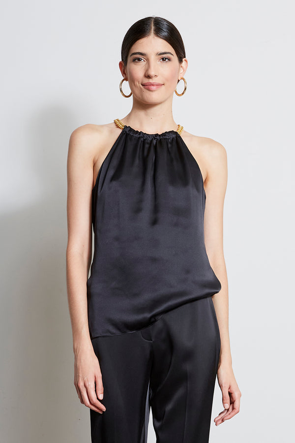 Silk Satin Chain Halter Shirt