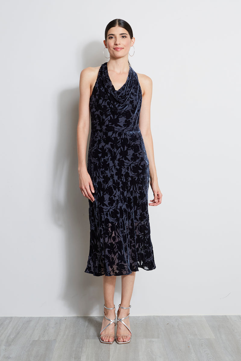 Burn Out Velvet Halter Dress