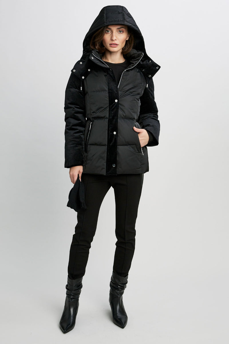 Erica Mixed Media Short Down Puffer Coat