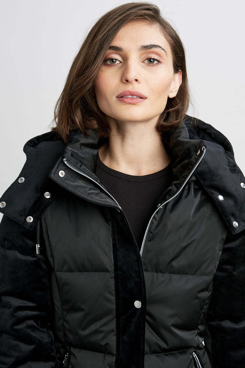 Erica Mixed Media Short Down Puffer Coat