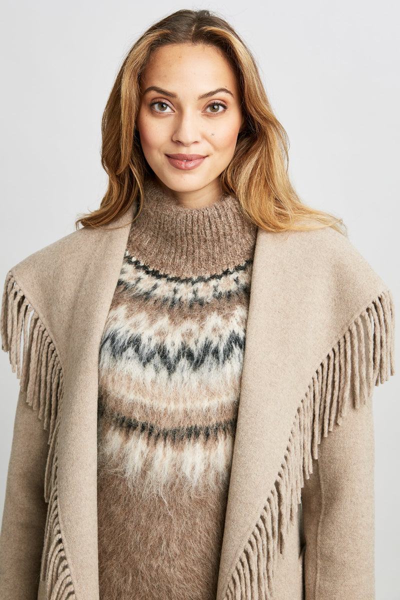 Fringe Detail Wrap Coat