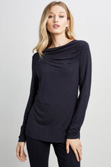Wide Boat Neck Long Sleeve Pleated Knit