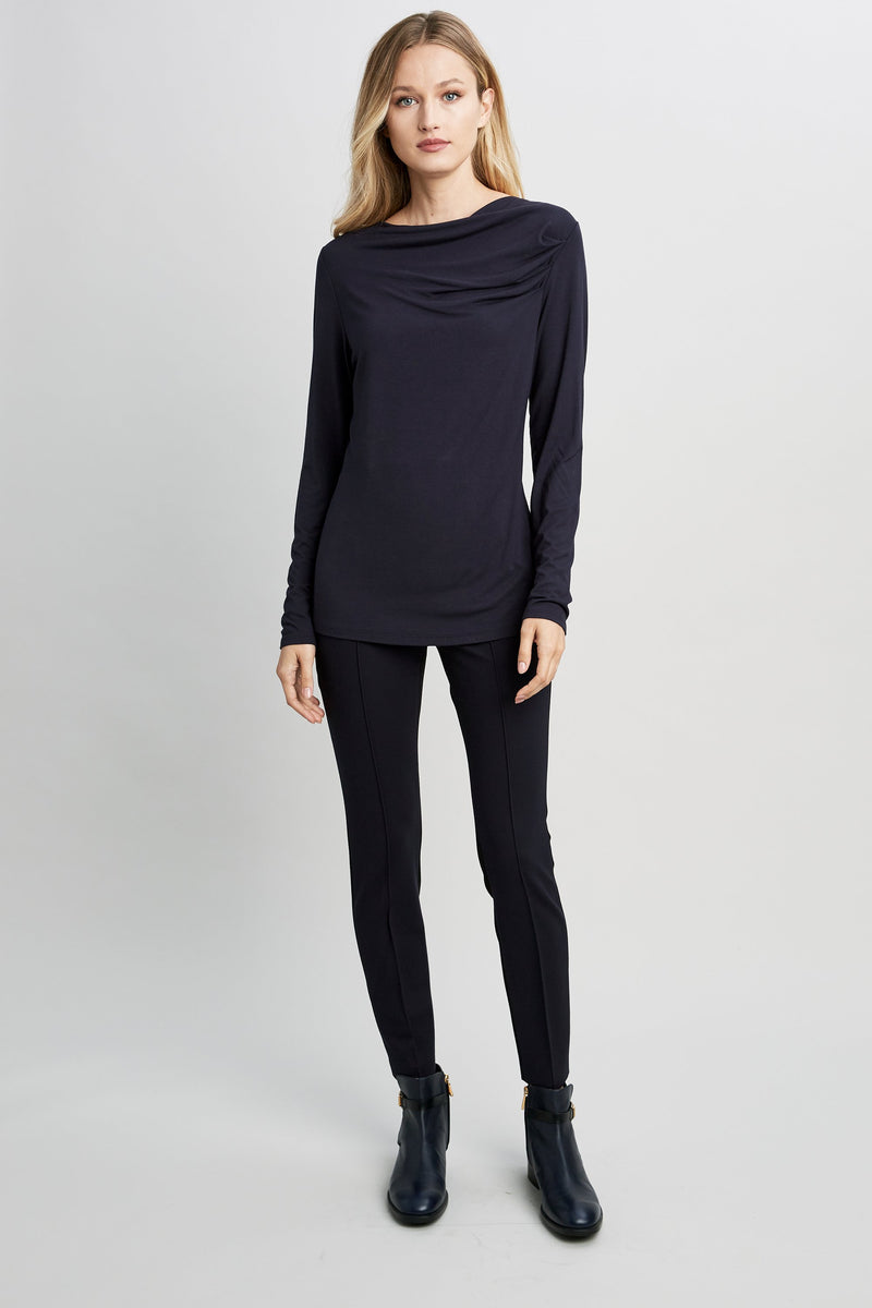 Wide Boat Neck Long Sleeve Pleated Knit