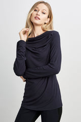 Wide Boat Neck Long Sleeve Pleated Knit