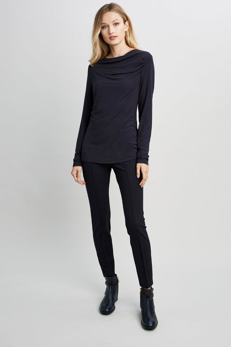 Wide Boat Neck Long Sleeve Pleated Knit