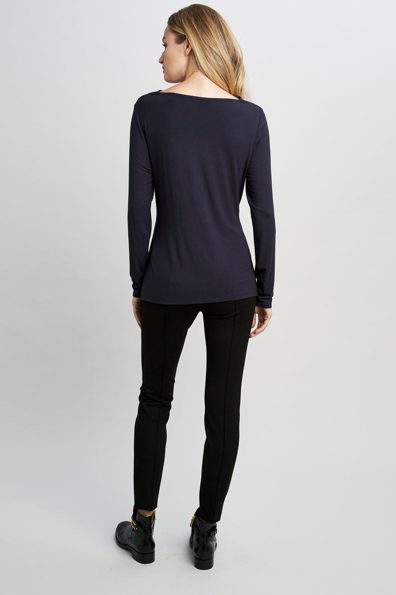 Wide Boat Neck Long Sleeve Pleated Knit