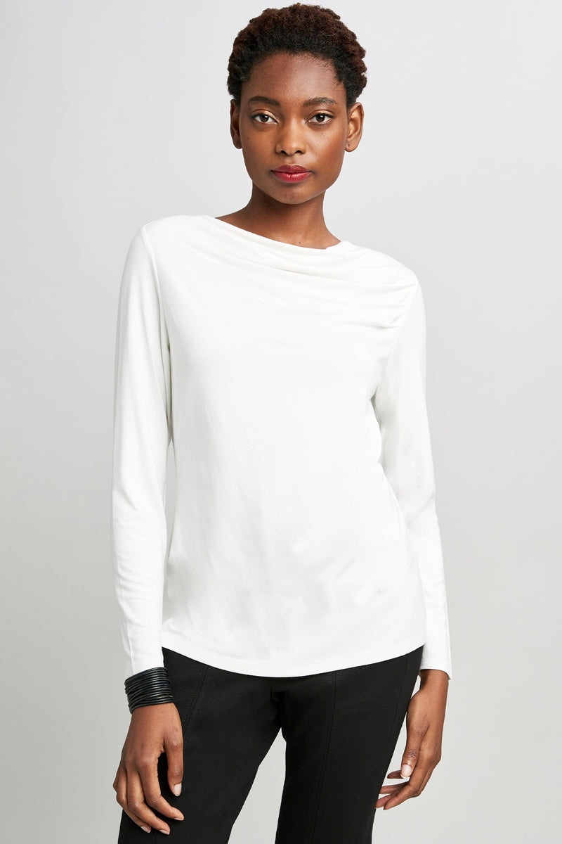 Wide Boat Neck Long Sleeve Pleated Knit