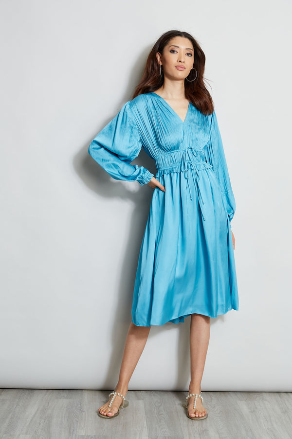 L/S V-NECK MIDI DRESS