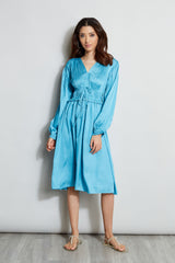 L/S V-NECK MIDI DRESS