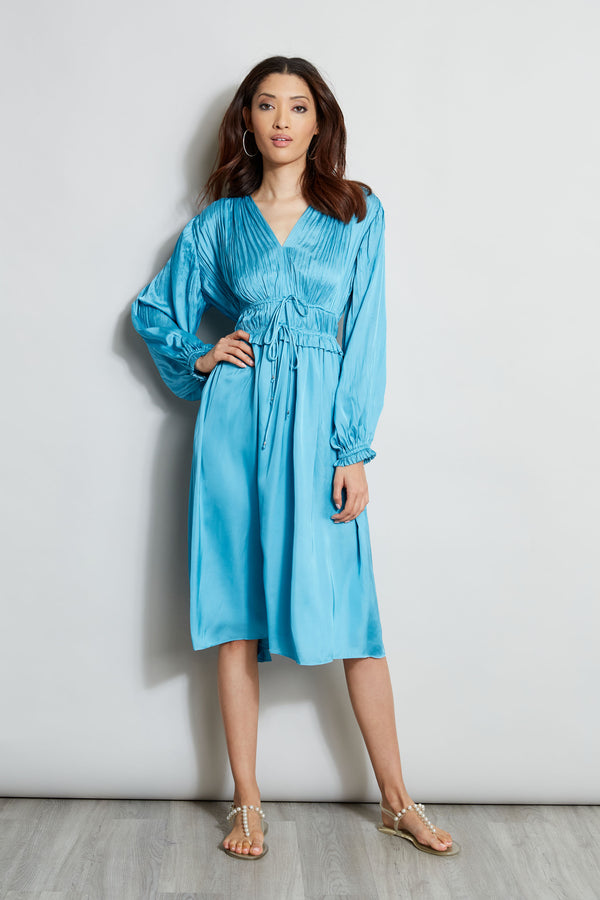 L/S V-NECK MIDI DRESS
