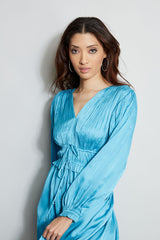 L/S V-NECK MIDI DRESS