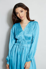 L/S V-NECK MIDI DRESS