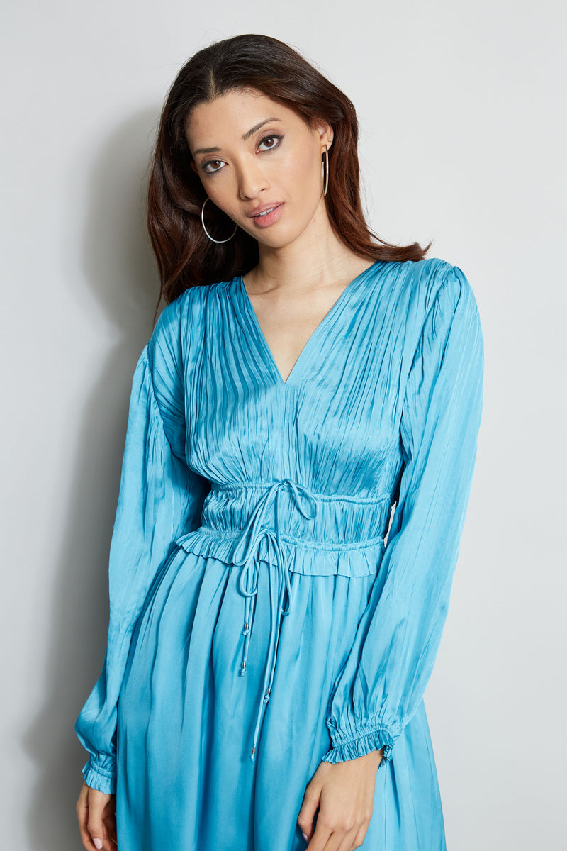 L/S V-NECK MIDI DRESS