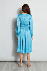 L/S V-NECK MIDI DRESS