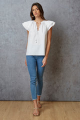 Pleated Flutter Sleeve Shirt