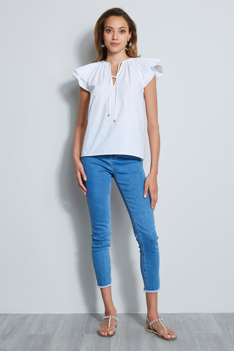 Pleated Flutter Sleeve Shirt