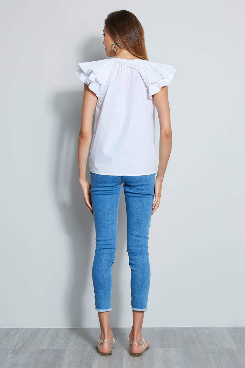 Pleated Flutter Sleeve Shirt