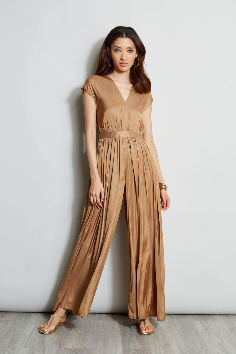 Pleated V-Neck Jumpsuit