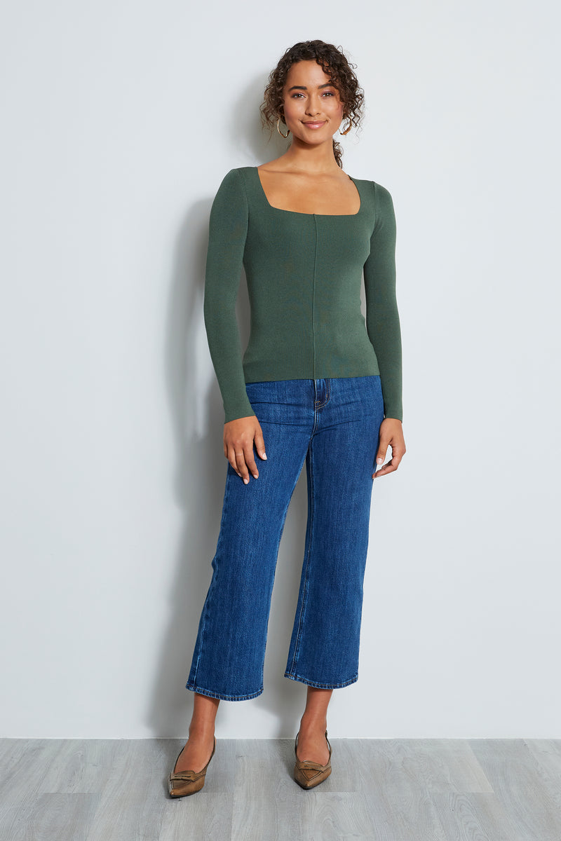 Long Sleeve Square Neck Rib Sweater