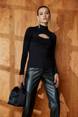 Long Sleeve Mock Neck Keyhole Sweater
