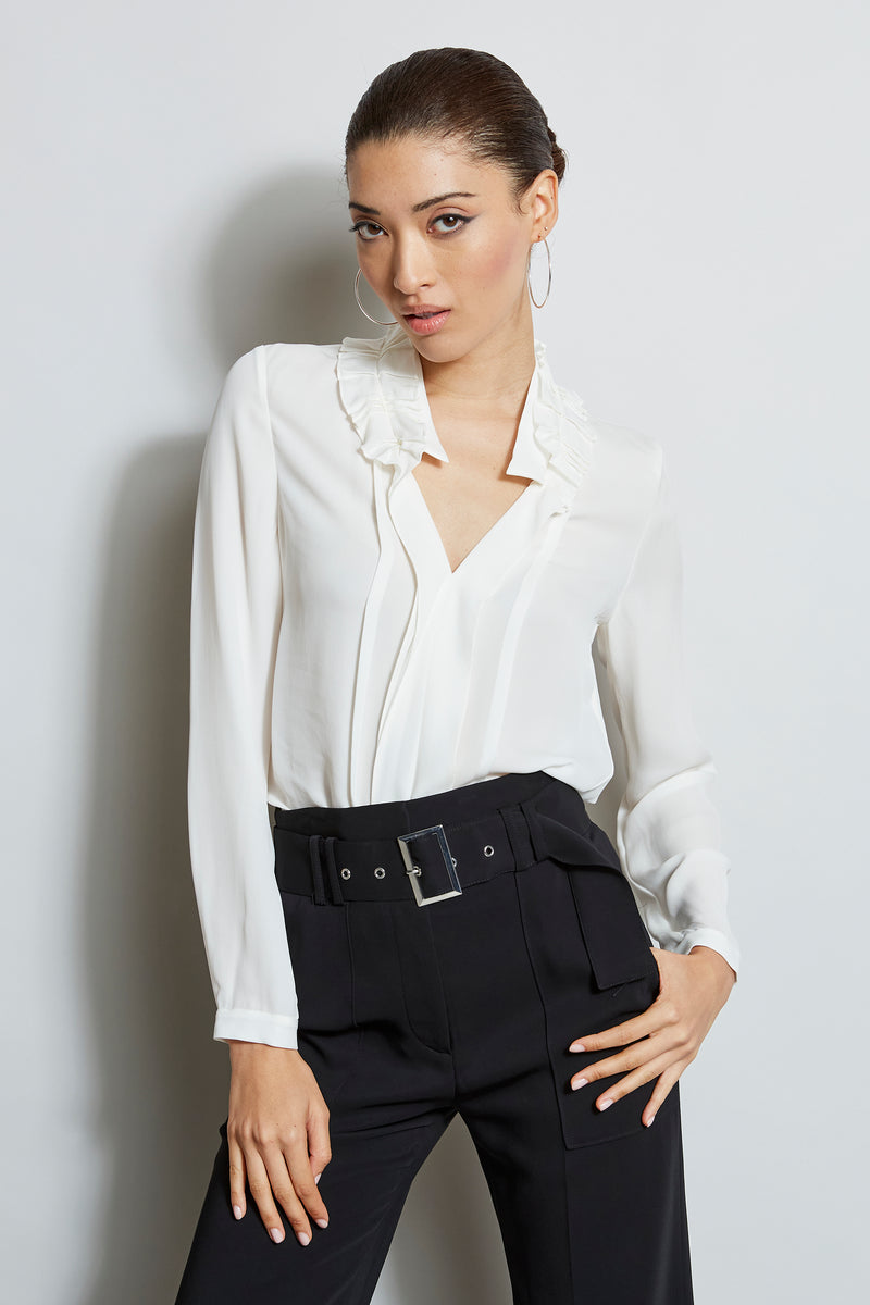 Silk Ruffle Neck Shirt