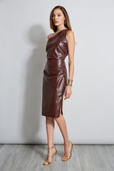 One Shoulder Vegan Leather Dress