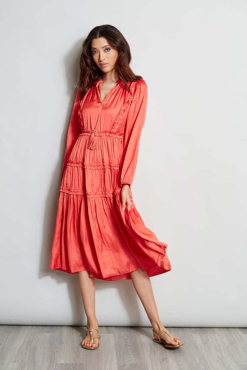 Long Sleeve Ruffle Midi Dress Elie Tahari Long Sleeve Ruffle Midi Dress Elie Tahari