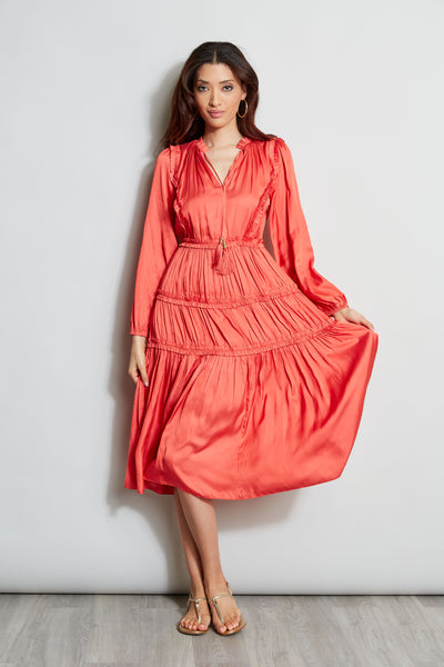 Long Sleeve Ruffle Midi Dress Image 4