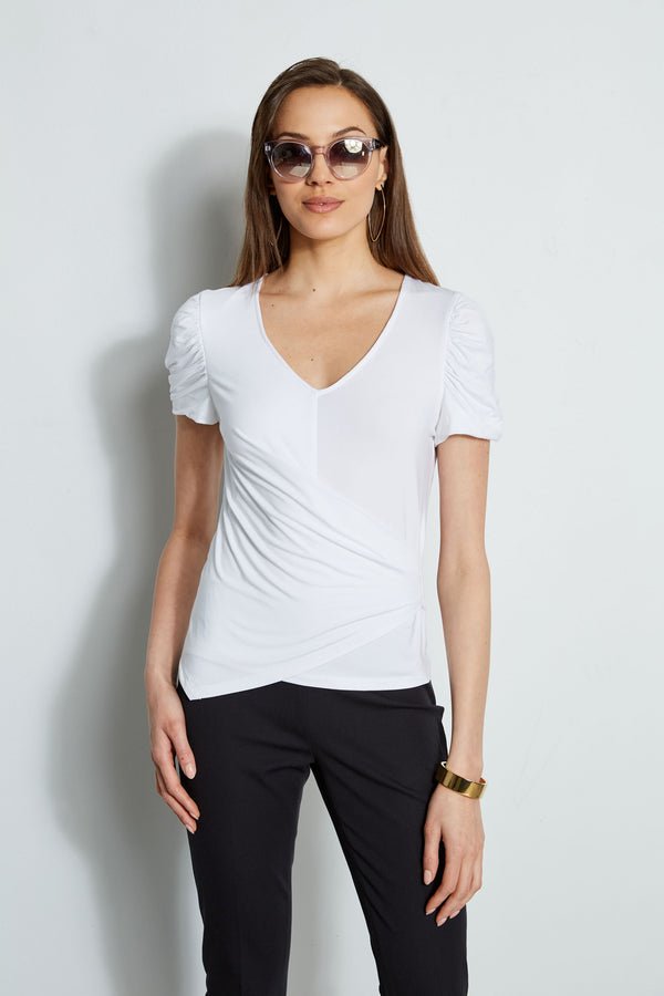 Ruched Sleeve V-Neck Knit